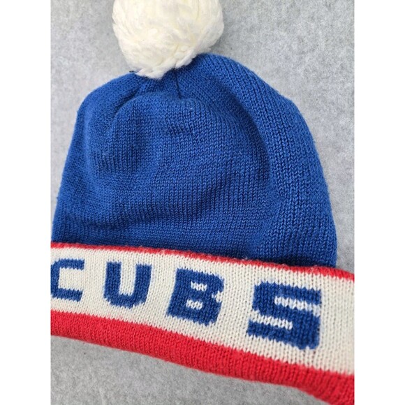 Vintage Cubs Pepsi Knitted Red Blue Winter Ski Cap‎ Hat Advertising Pompom - Picture 4 of 6